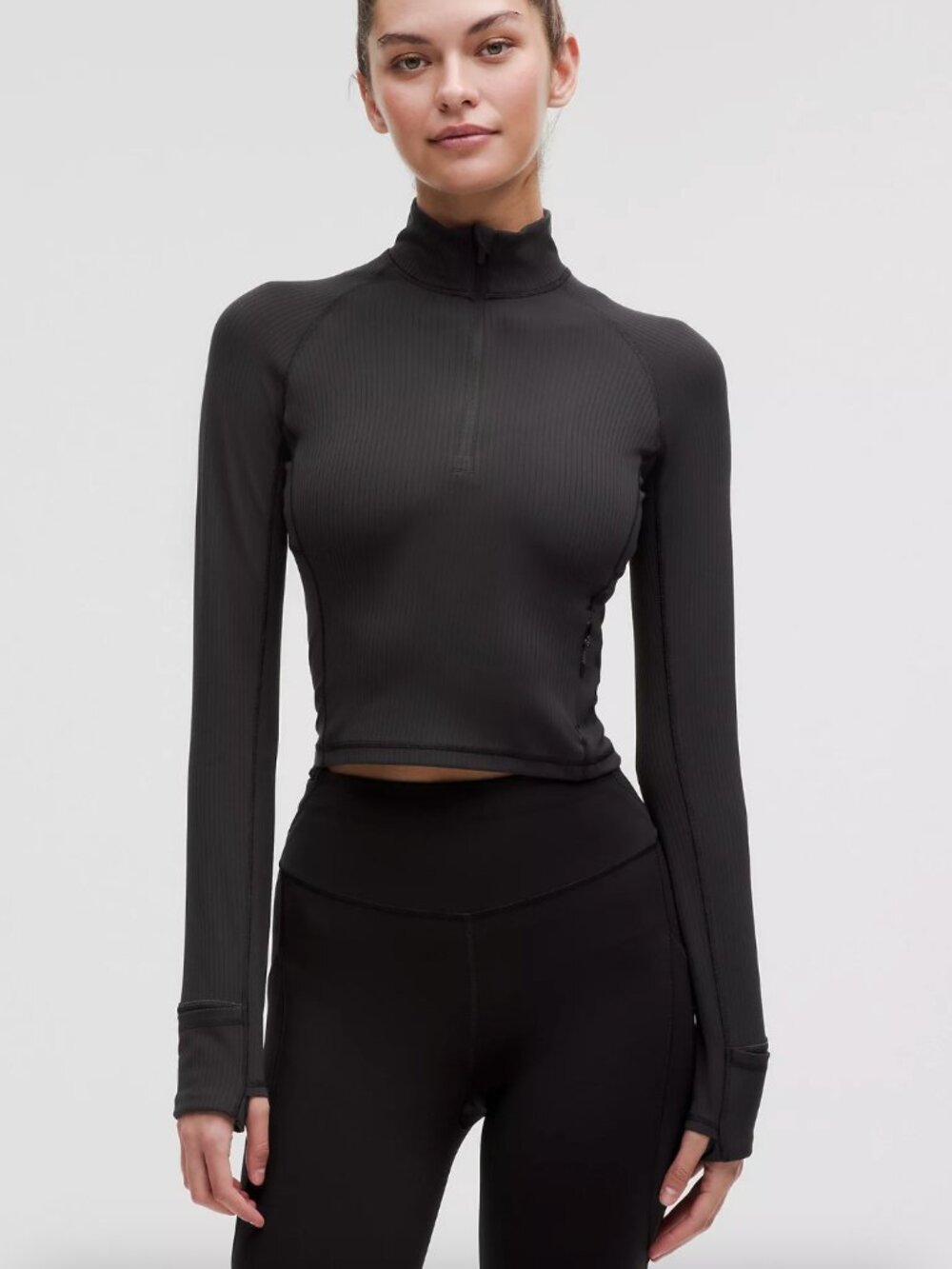 Lululemon It's Rulu Ribbed Cropped Half-Zip Pullover | Black